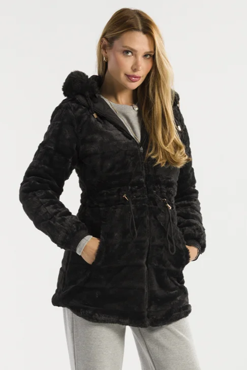 小物 FEKETE HOODED GLITTER MUFFLE Sobretudo Feminino Pelinhos Dupla Face (Preto)