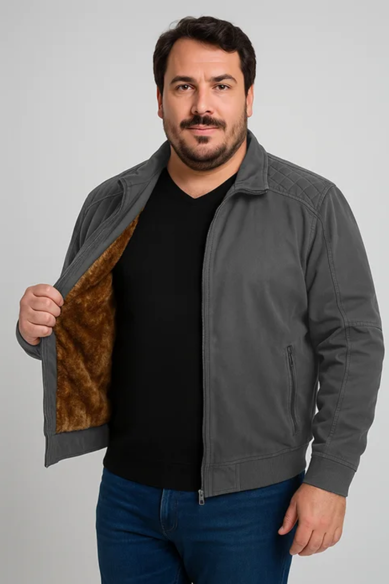 Jaqueta Masculina Sarja Forrada com Bolsos Plus Size (Grafite)