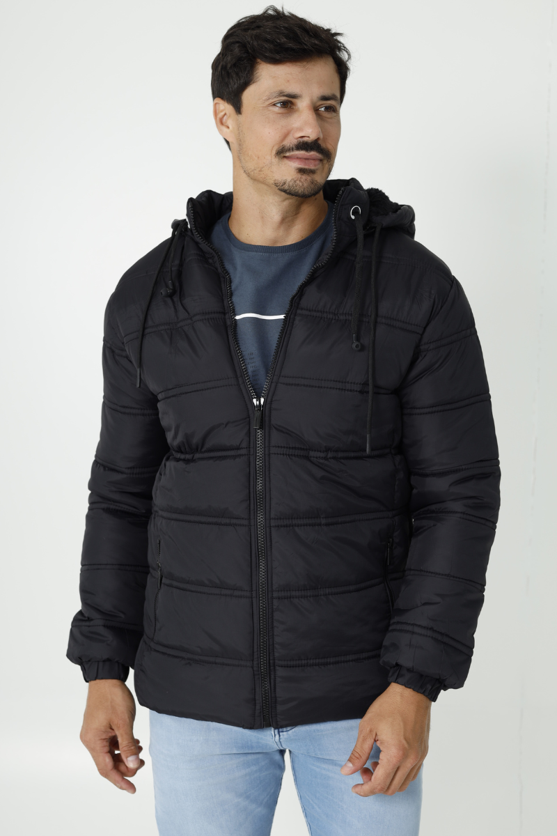 Jaqueta Masculina Nylon Plus Forrada Capuz (Azul)