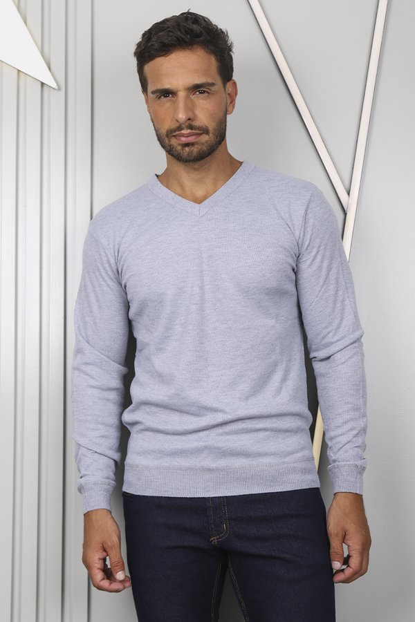 Sueter Masculino de Fio Gola V Canelada