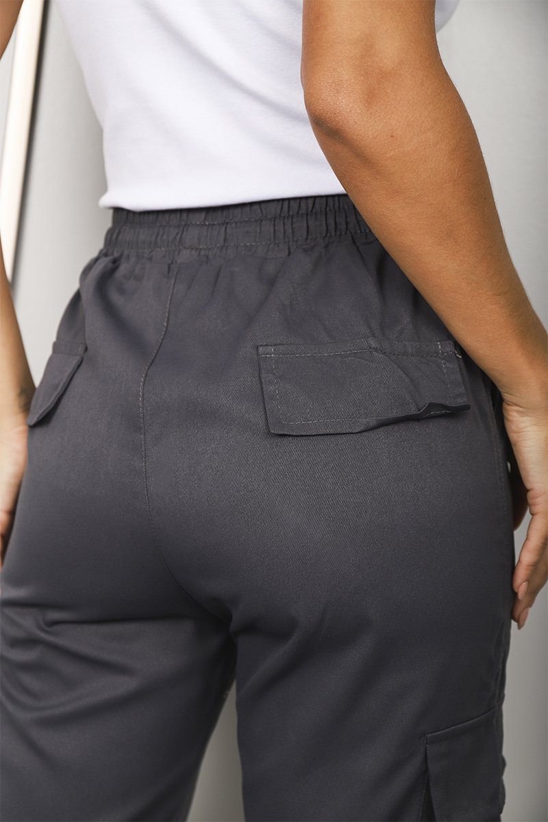 Cal&ccedil;a feminina cargo tactel grafite detalhe traseiro
