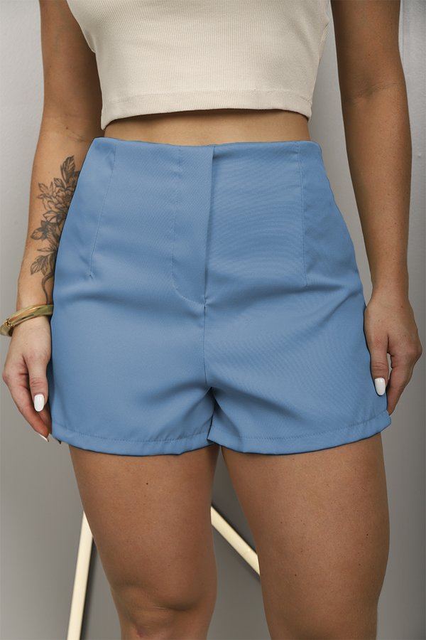 Shorts Feminino Poliéster Alfaiataria Fecho Invisível Cintura Alta